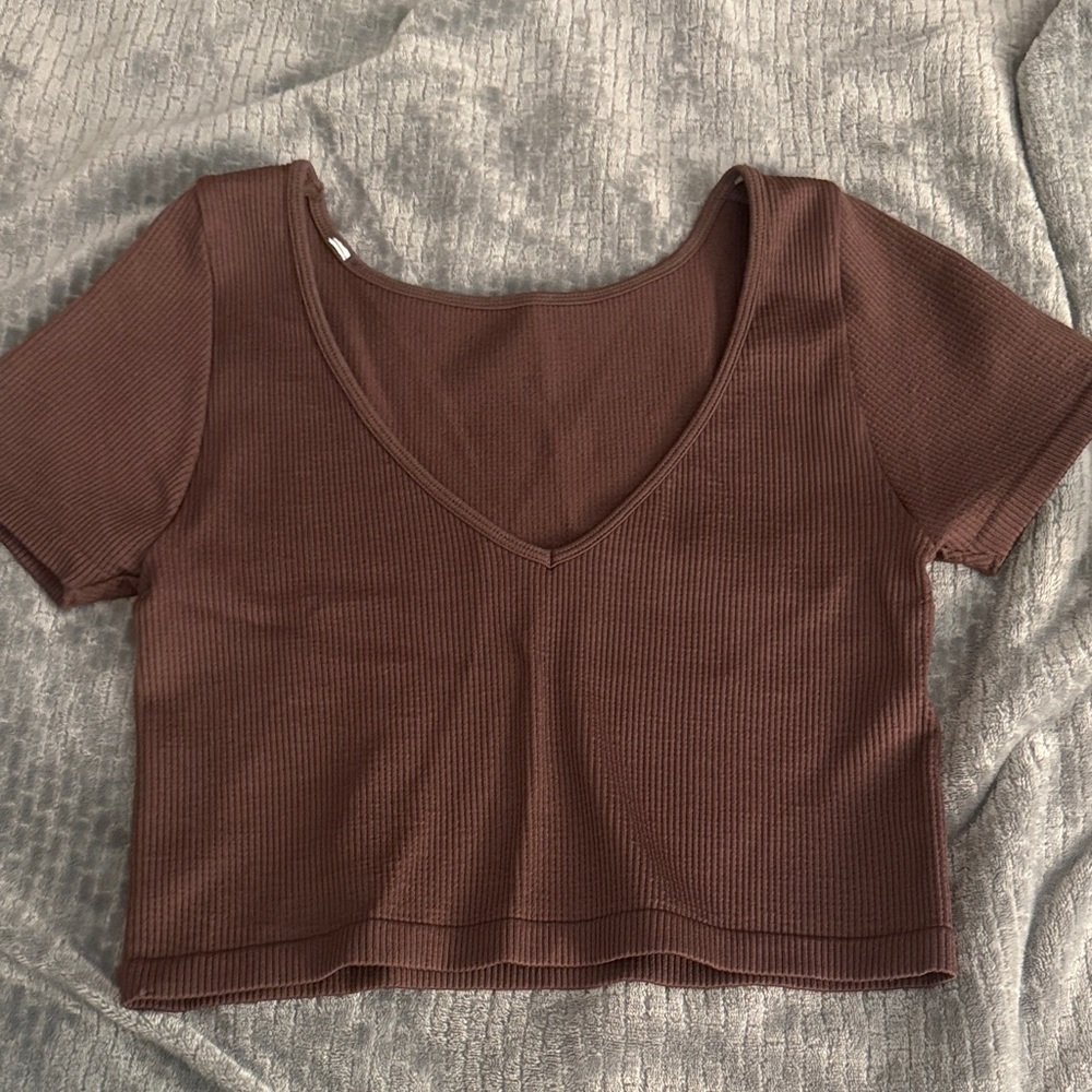 Aeropostale Brown Ribbed 2-way cropped top